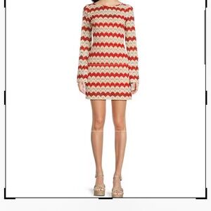 Leia Crochet Woven Stripe Boat Neck Long Sleeve Dress Juniors Size